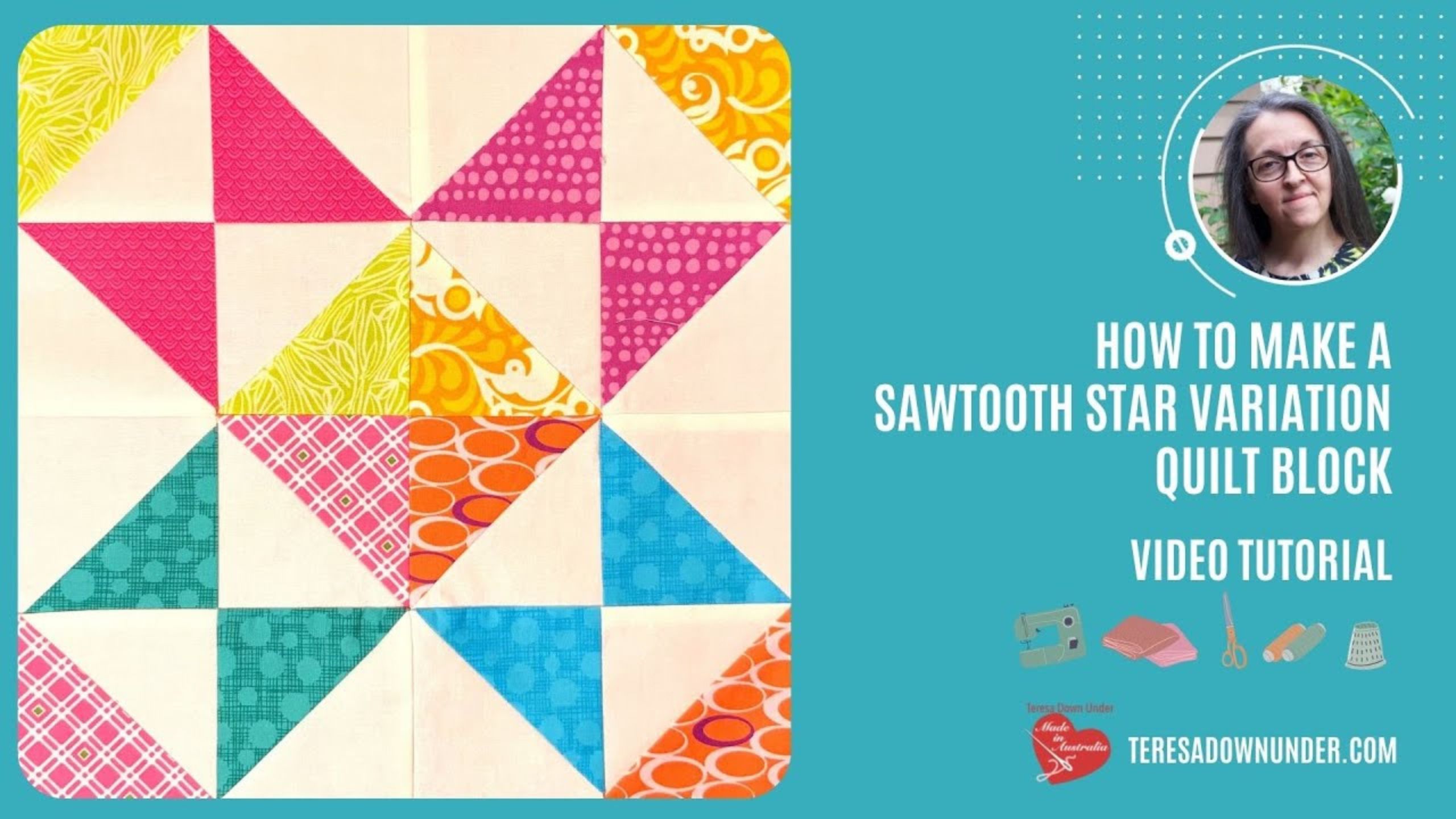 How to make a sawtooth star variation quilt block with Teresa from Teresa Down Under