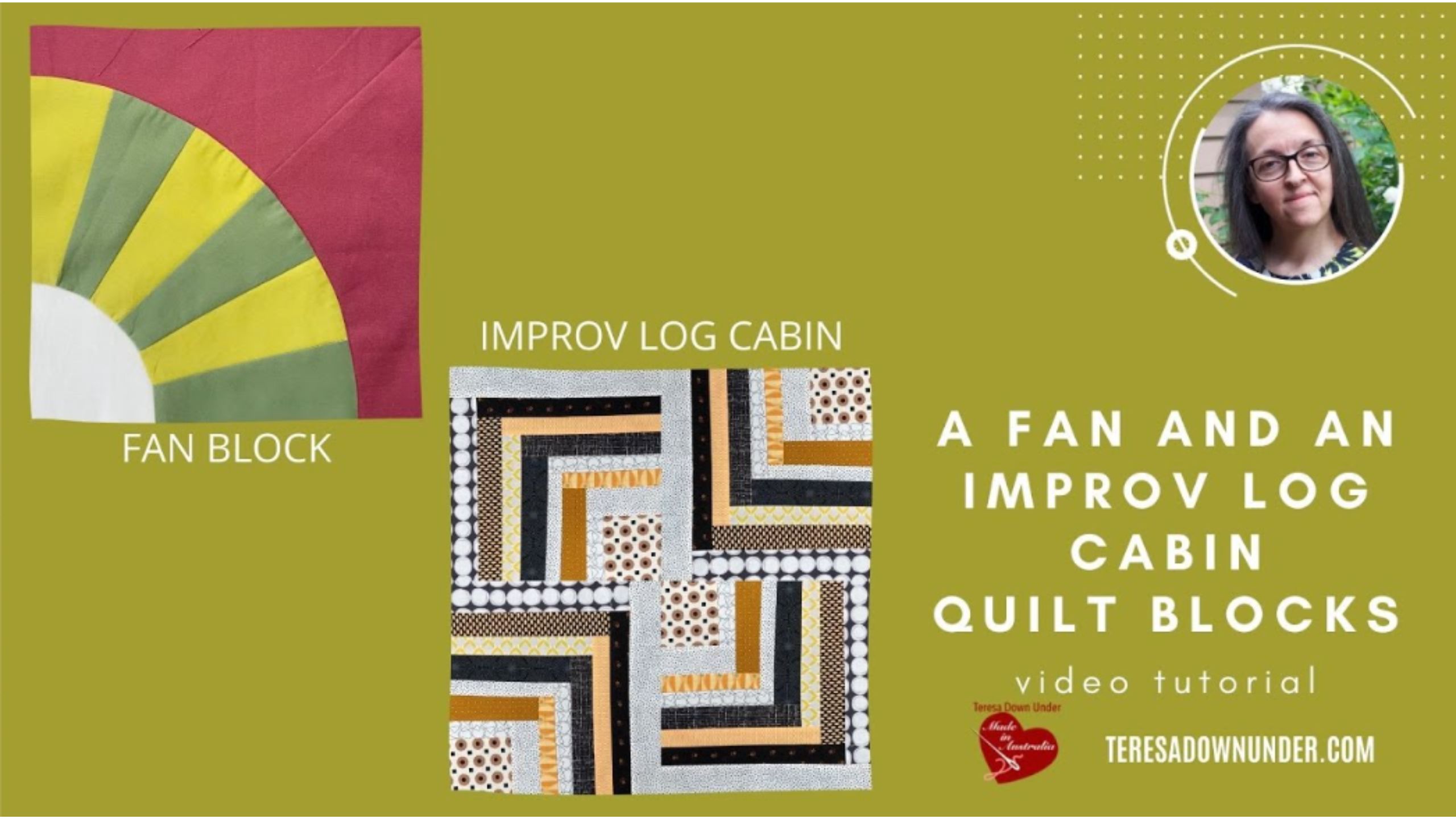 A fan and an improv log cabin quilt blocks with Teresa from Teresa Down Under