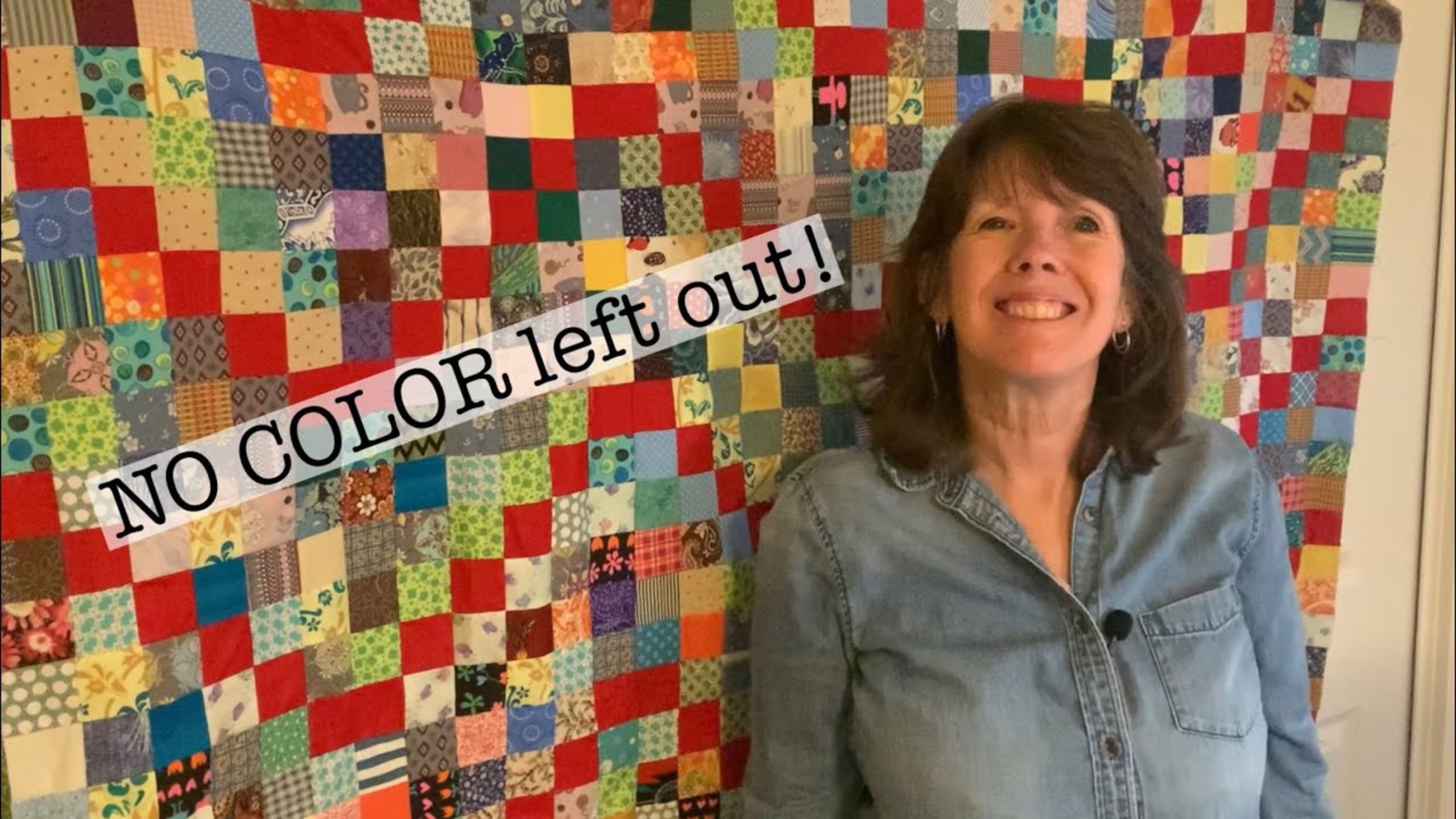 No color left out in this scrappy HAPPY quilt from 2 inch squares with Beth Shibley