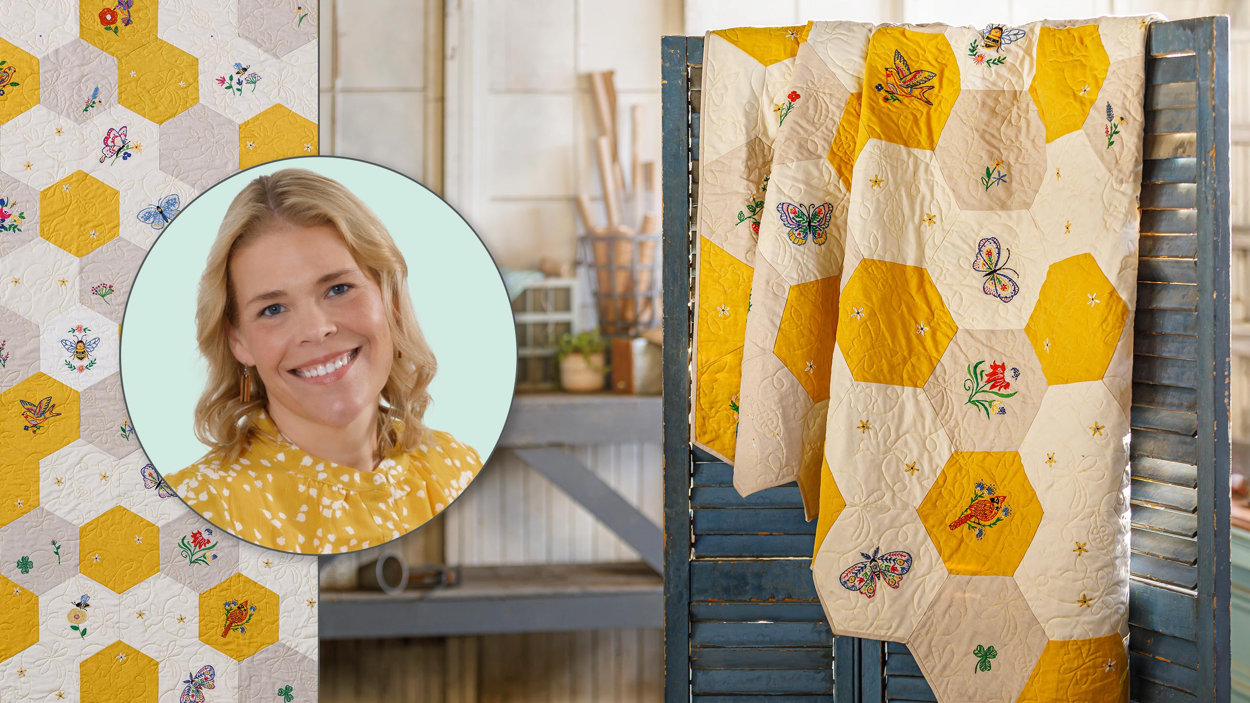 Garden Friends Embroidery & Honeycomb Quilt